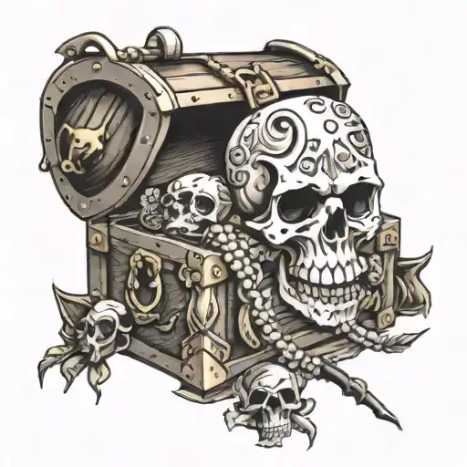Treasure Chest And Pirate Skull Under