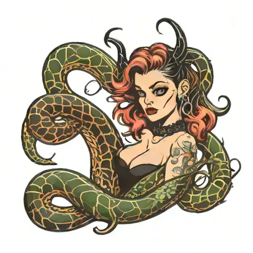 Spider Snake Gothic Pin Up Girl Style Illustration