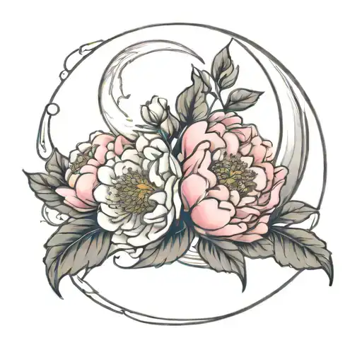 Peonies And A Crescent Moon On It