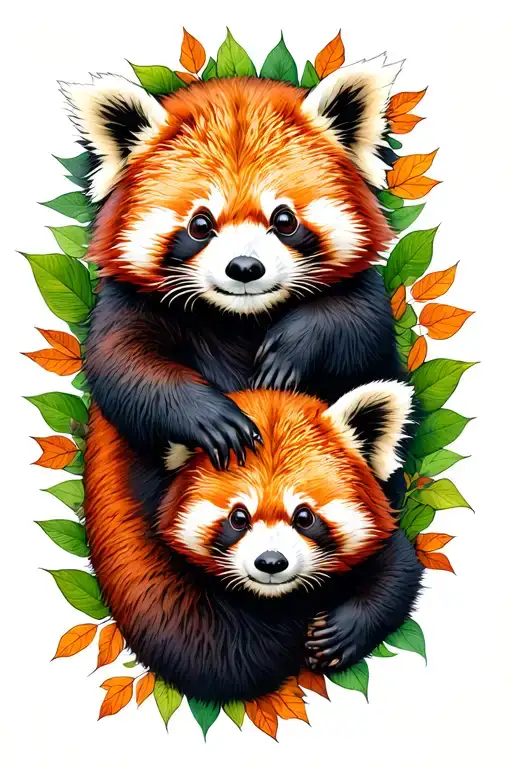 Red Panda Rolling Around In A Pile Of Leafs