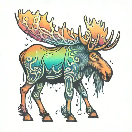 Moose Filled With Watercolor Northern Lights