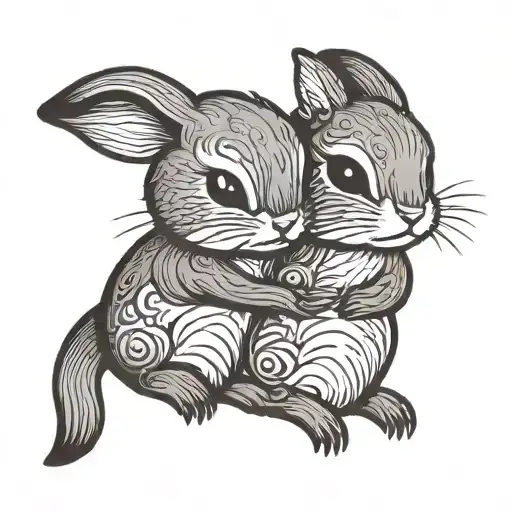 Cute Bunny Hugging Little Otter