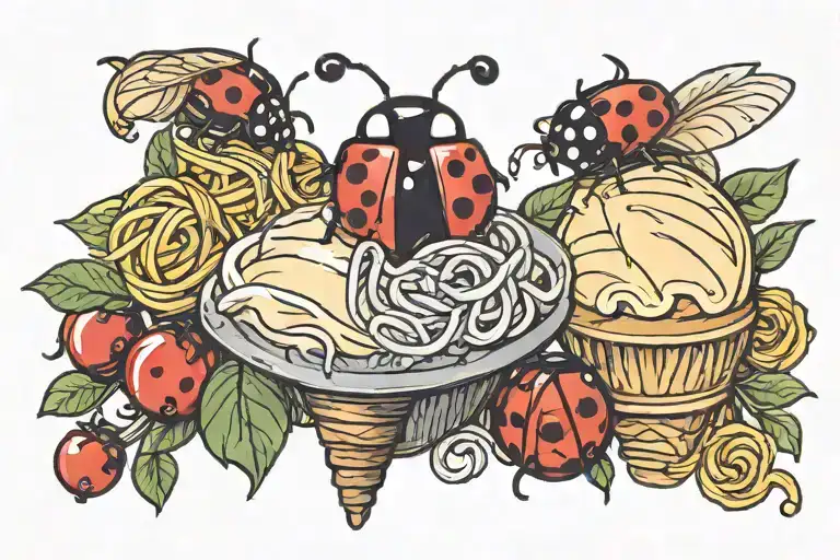 Ice Cream And Yarn Ball And Ladybug Sitting On Top