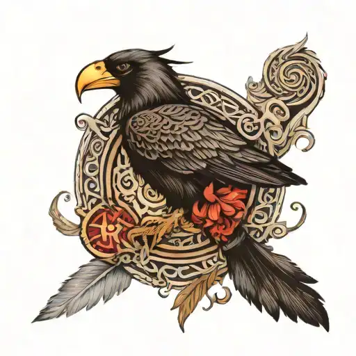 A Viking Shield With A Detailed Raven Design And Intertwined Viking Symbols