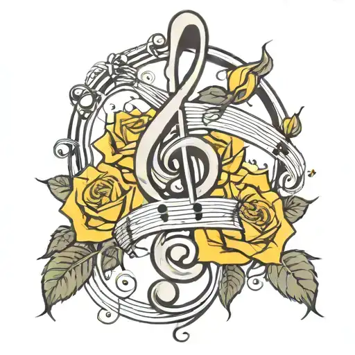 Music Notes And Yellow Roses Intertwined