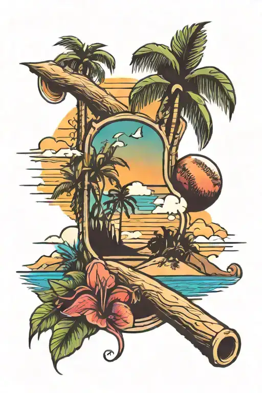 Baseball Field And Tropical Beach Sunset