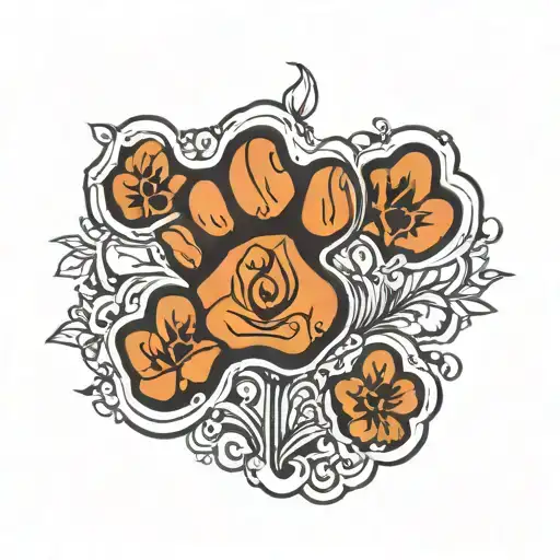 Dog Paw Print With Western Nature Theme