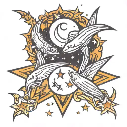 Three Shooting Stars And Moon Merging Together