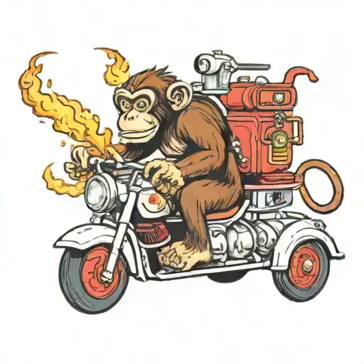 Monkey Riding Fire Truck Driving