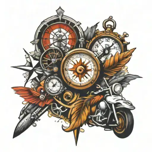 Compass Surrounded By Various Types Motorcycle And Spartan