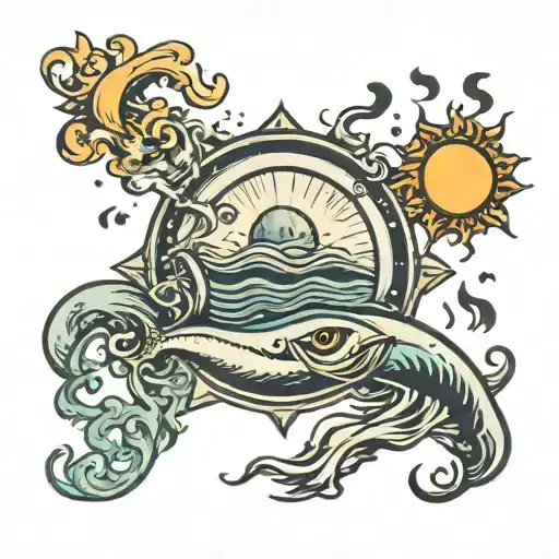 Sea With A Sun Shining Above It