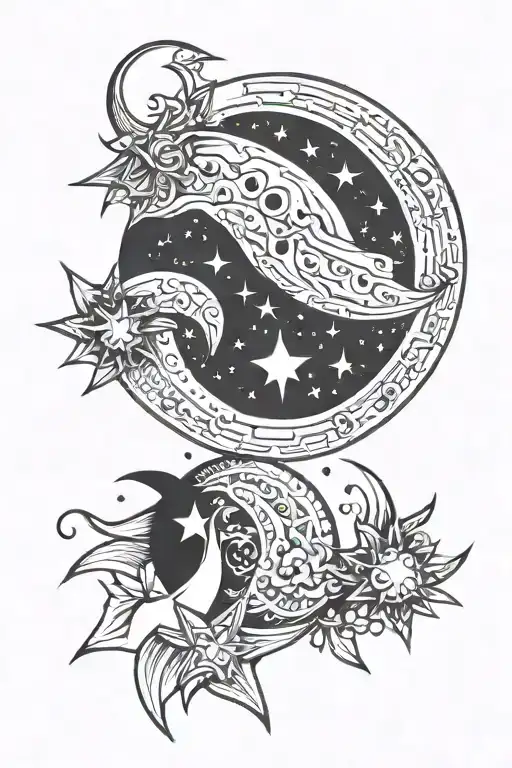 Moon And Star On Line Pattern Moon