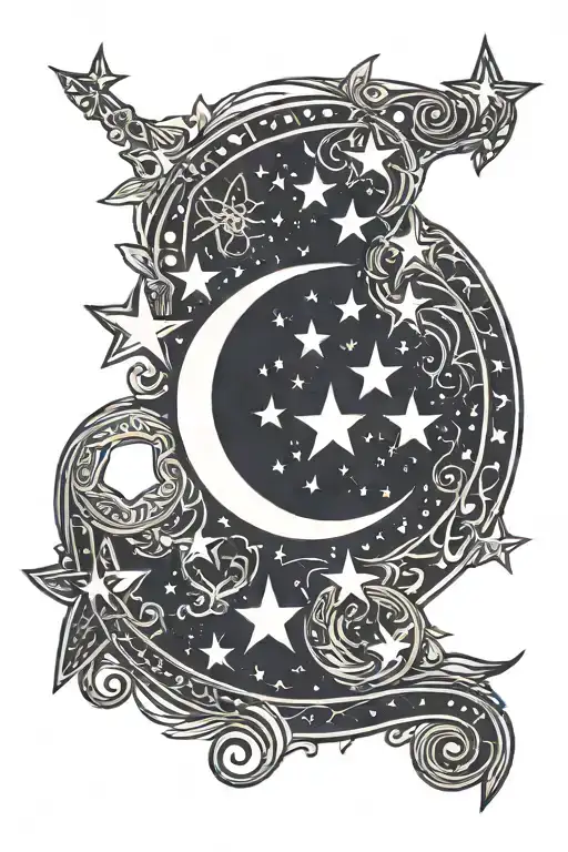 Moon And Star On Line Pattern Moon