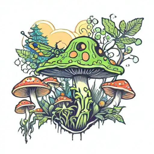 Grasshopper Psychedelic Mushroom Forest