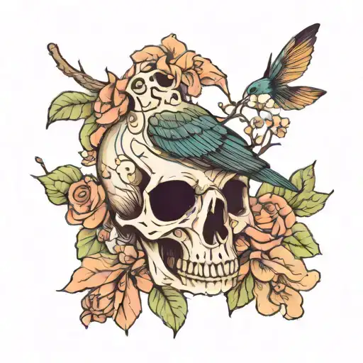 Bird Skull With Flowers Coming Out Of The Eyes