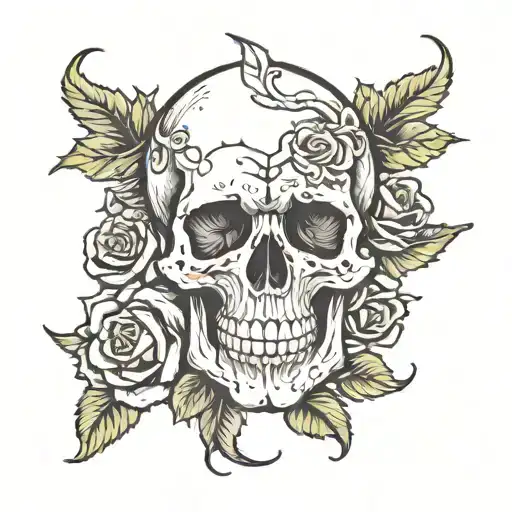 Skull With Roses Intertwined