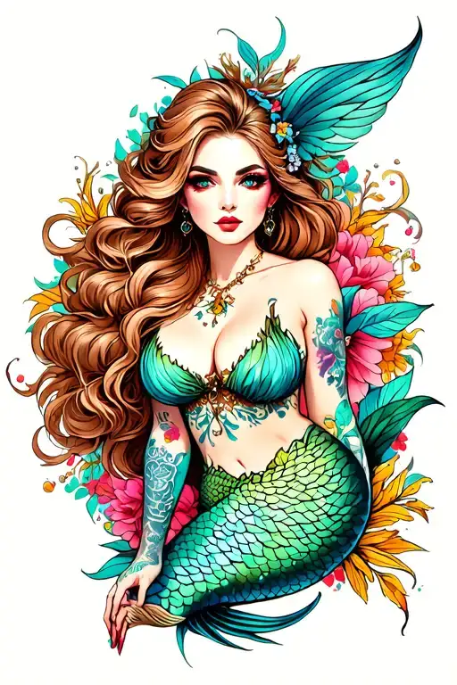 Mermaid Pinup Girl With