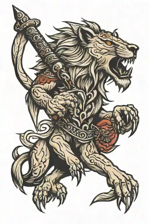 Lion Wolf Stepping On A Dagger