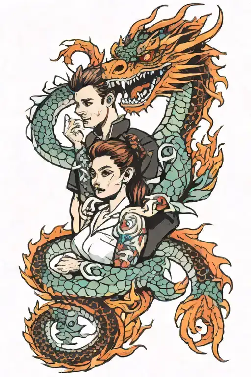 Emma And Logan Wrapped In A Flaming Dragon