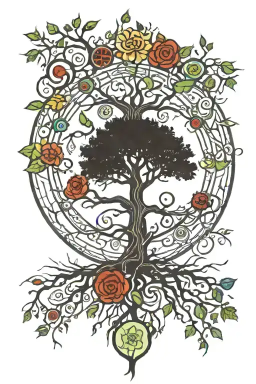 Tree Of Life With Chakra And Nurons For Roots