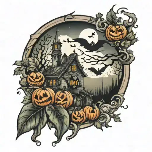 Halloween Scene Inside Circle