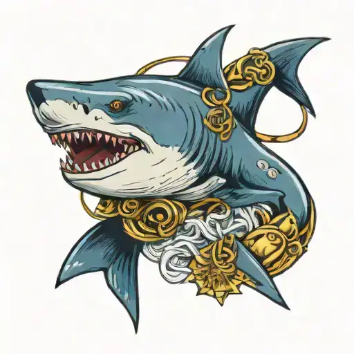 A Shark With A Gold Necklace And A