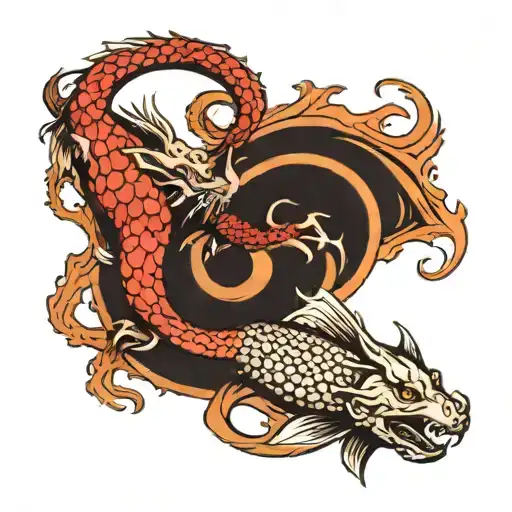 In The Form Of A Figure Eight Carp And Dragon Devouring Each Other's Tails