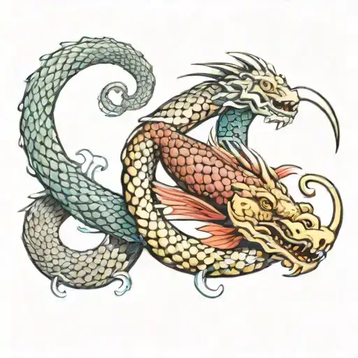 In The Form Of A Figure Eight Carp And Dragon Ouroboros With Signs