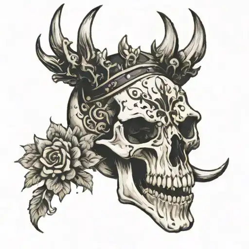 Animal Skull Adorned With Black Crown