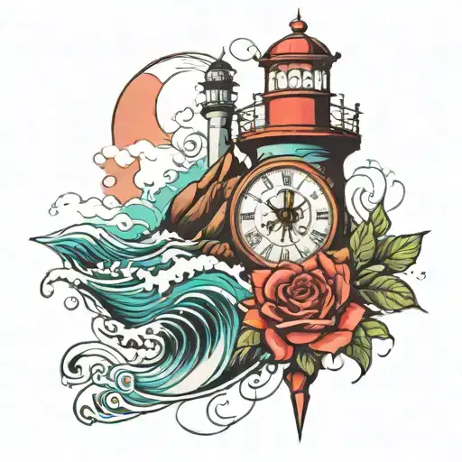 Clock Ocean Lighthouse Roses