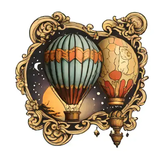 Small Tattoo With A Small Hot Air Balloon And 4 Phases Of The Moon Around It