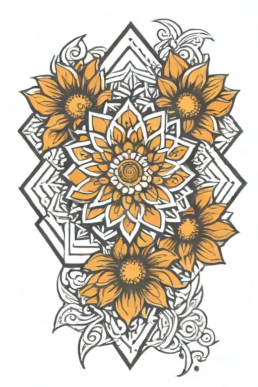 Geometric Mandela With Daisy In The Middle Part