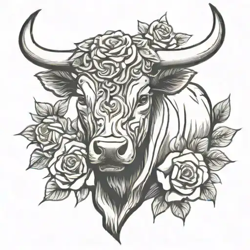 Brave Bull With Roses