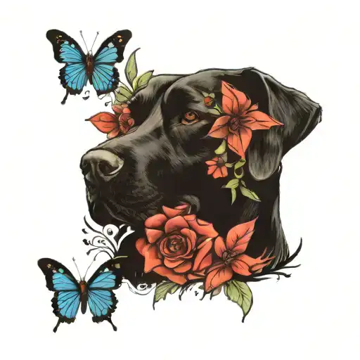 Black Lab With Italian Flag And Butterflies Emerging