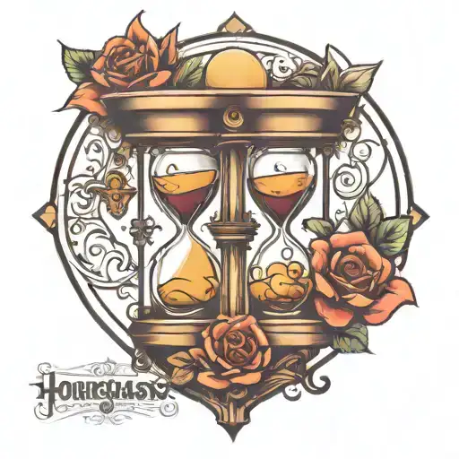 Hourglass With A Religious Behind And Above It