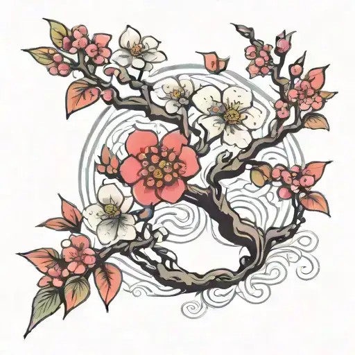 Infity Simbol With Hyranda And Cherry Blossom Tree