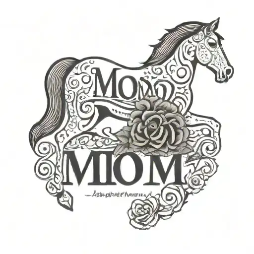 Mom Written With Horse Outline