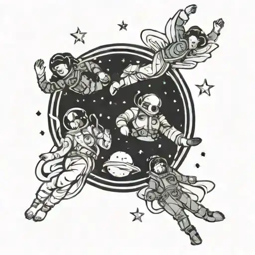 Four People Floating In Space