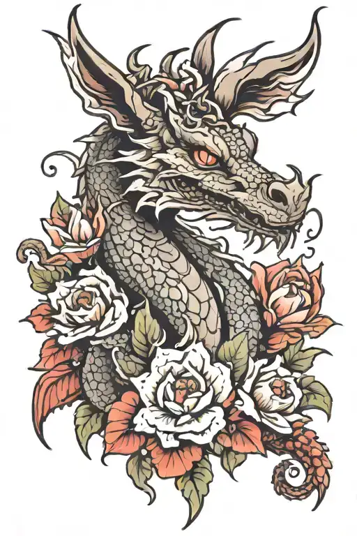 Dragon And Rabbit With Flowers Blooming Flowers