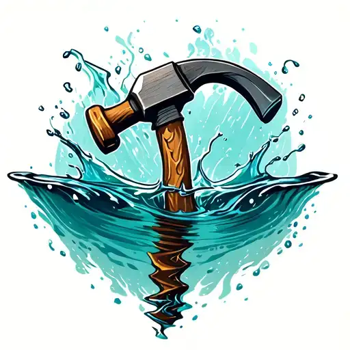 A Broken Hammer Patially Submerged In Water