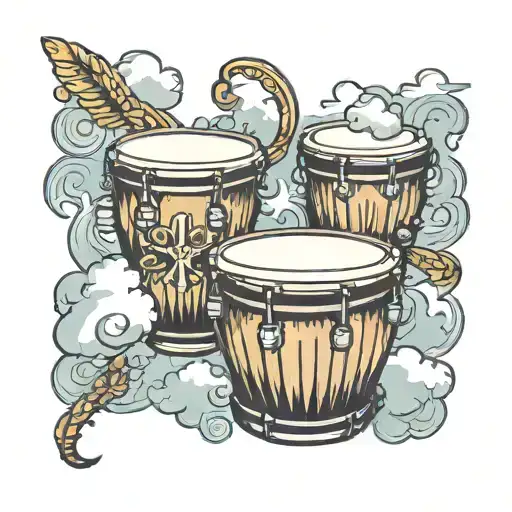 Bongo Drums With Cloud And A Cross Surrounded