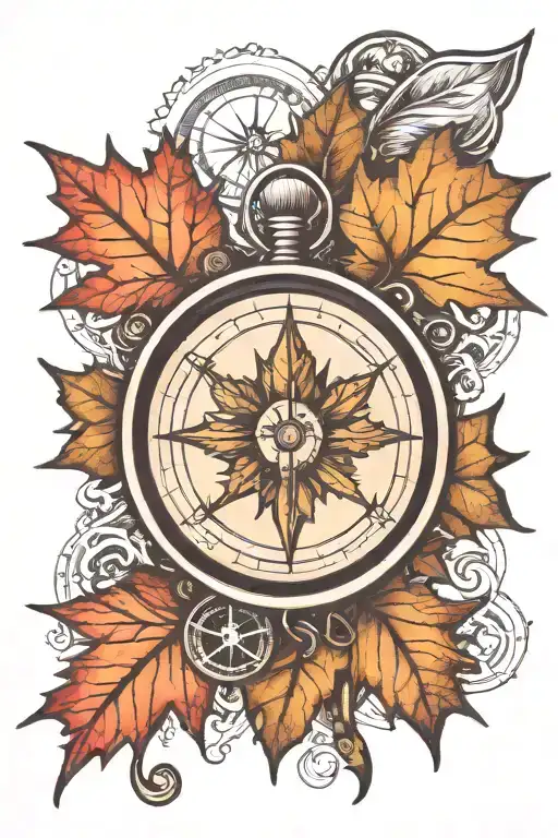 Maple Leaf With Compass Surrounded