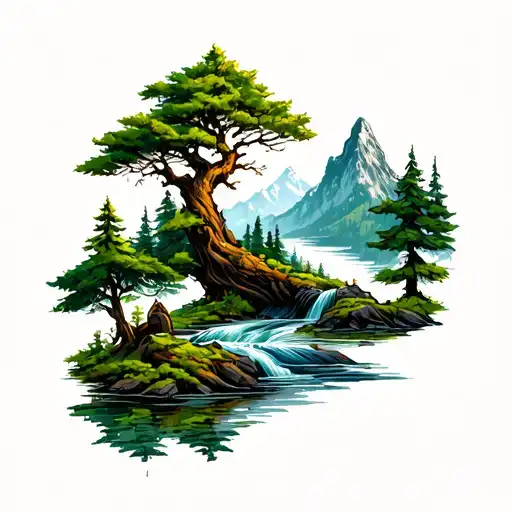 Mountain River Tree Growing