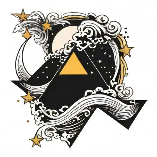 Wave In The Shape Of A Triangle With A Moon And Stars