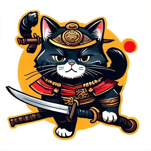 Samurai Cat Swinging A Sword