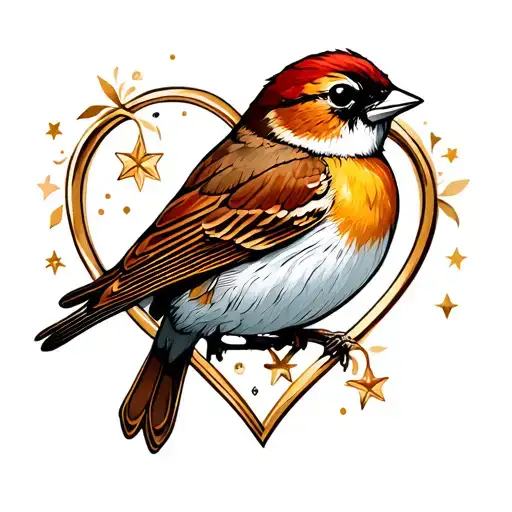 A Sparrow Inside A Heart Design Featuring Stars