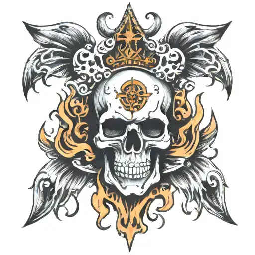 Skull Cross Flame Satanic