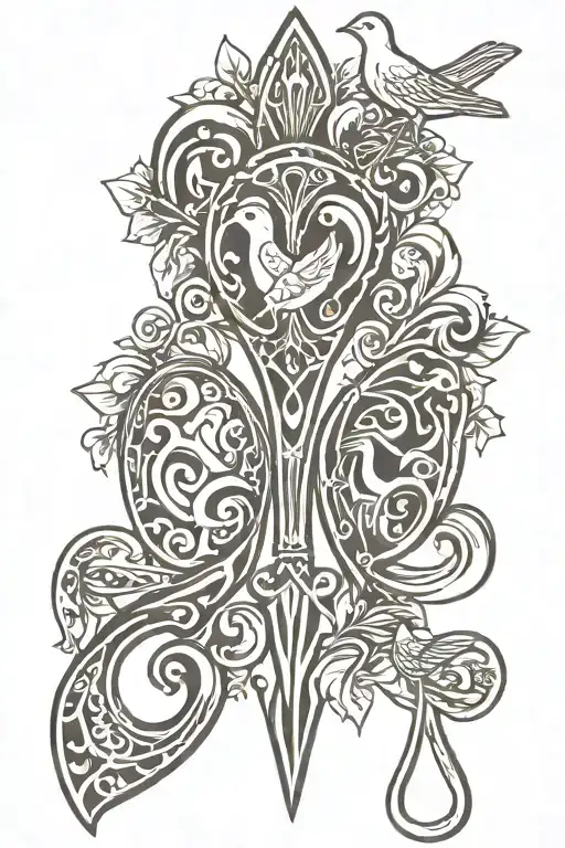 Welsh Love Spoon Drawn In Black Must Have Two Doves And An Arrowhead