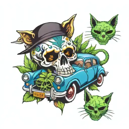 Skull Bones Cars Weed Cats