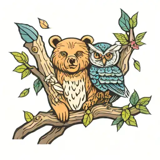 Bear And Owl On Tree